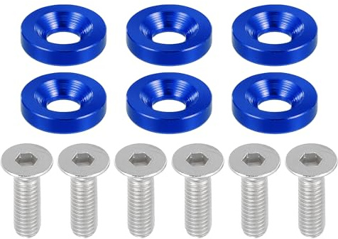 Motoforti Rondelle di Finitura Universali a Testa Svasata per Parafanghi, paraurti, Kit di Fissaggio per Motociclette, M6, Lega di Alluminio, Blu, 6 pezzi