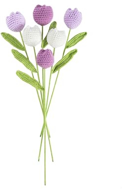 vaiyiyav Handmade Crochet Tulip Bouquet – Crocheted Flower Knitted Yarn Artificial Tulips, Forever Floral Arrangement for Home Decor, Wedding, Birthday