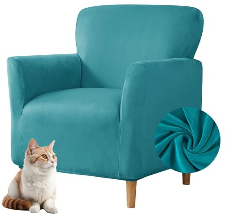 Highdi Stretch Sesselbezug Samt Sesselhusse Sesselschoner rutschfest mit Armlehnen, Sofa Überzug 1 Sitzer Sesselüberwurf für Relax-Sessel, Cocktailsessel, Clubsessel, Universal (Türkis)