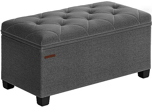 SONGMICS Sitzhocker mit Stauraum, Sitzbank mit Beinen, 40 x 76 x 40 cm Fußbank, Aufbewahrungsbox, bis 300 kg belastbar, für Wohnzimmer Schlafzimmer Flur, dunkelgrau LSF068G01