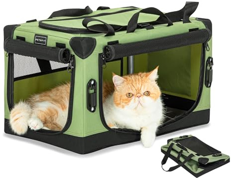 Petsfit Hundetransportbox faltbar für Reise & Auto, Transportbox Hund für kleine Hunde Katze, Hundebox mit Patent sichere Schnallen, Einstellbare Stoffbezug durch Spiralschlauch,Verstärkung Nähen