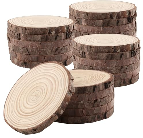 MUNGHOK 24 Stück Holzscheiben 9-10cm, kleine Baumscheiben Ohne Loch, Unbehandelt Natürliche Holzscheiben Holz Log Scheiben für DIY Handwerk Hochzeit Mittelstücke Weihnachten Dekoration