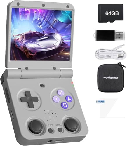 Whatsko Miyoo-Flip V2 Handheld Spielkonsole, Retro Konsole Portable 3,5 Zoll IPS-Bildschirm, RK3566-System,über 4000 Spiele, 64G Pocket Game Video Console Unterstütz HD TV Ausgabe, WLAN, Bluetooth
