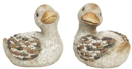 mucHome Gartenfigur Ente, grau-braun, Höhe 17cm aus Polyresin für Garten, Blumenbeete Figur (Entenpaar)