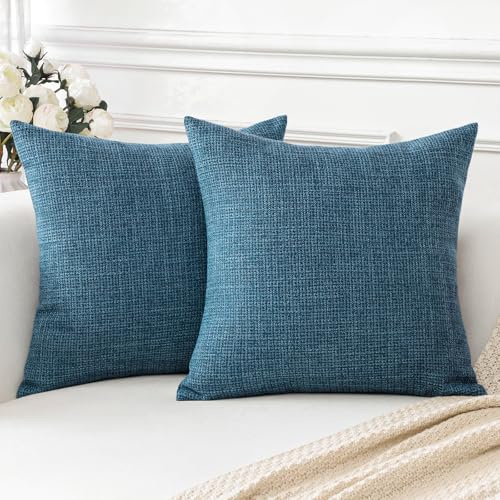 Artscope Jul kuddfodral set med 2 linne dekorativa fyrkantiga örngott kuddöverdrag 40 x 40 cm för heminredning soffa sovrum bil (marinblå, 16 x 16)