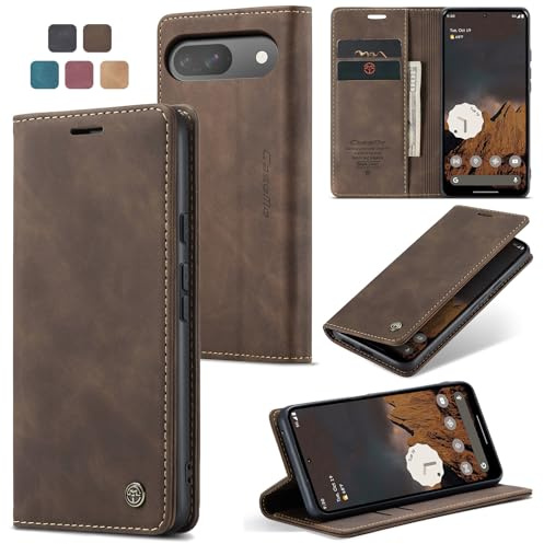 Cracedily Handyhülle für Google Pixel 9 / Pixel 9 Pro Hülle, Klapphülle Premium Lederhülle Klappbar Flip Case Tasche Magnet Kartenfach Standfunktion Klapphülle Schutzhülle Handyhülle, Kaffee
