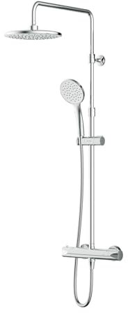 AM.PM Duschsystem mit Thermostat, Duscharmatur inkl. verstellbarer Duschsäule, Regendusche, Handbrause, Brauseschlauch & -halter, Duschset mit Armatur, Komplettset Dusche, Hit F07TA400, Chrom