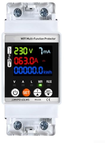 WiFi Smart per contatore di energia, per Tuya 63A Smart Earth Leakage Over Under Voltage Protector, Display Digitale Circuit Breaker, Elettricità Monitor APP Control