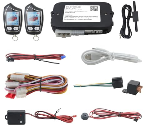 EASYGUARD EC208-1 FSK 2-Wege-Autoalarmanlage mit wiederaufladbarem LCD-Pager-Display und Fernauslöser für den Kofferraum, Schockalarm, Warnung, DC 12 V