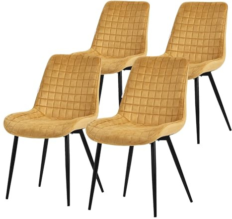 ML-Design matsalsstolar set om 4, senapsgul, sammetssits med svarta metallben, köksstolar med ryggstöd, vardagsrumsstolar, stoppade stolar för matsal kök kontor, stoppade fåtöljer