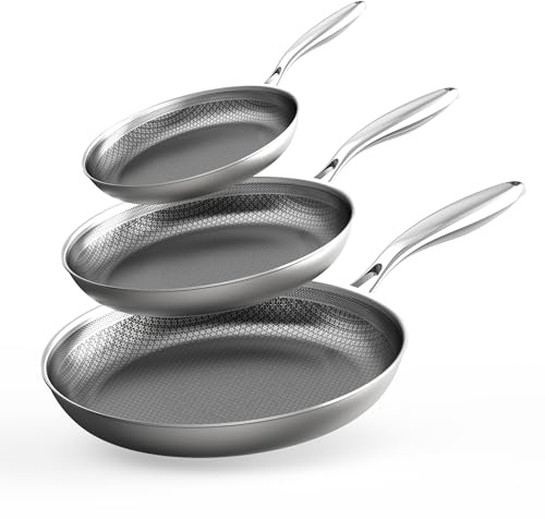 COOKER KING Stainless Steel Pans Set of 3 (8+10+12 Inch), Nonstick Frying Pans, Induction Pan Set, Chef's Pan, Skillets Dishwasher & Oven Safe, Stay-Cool Handles, Compatible with All Cooktops