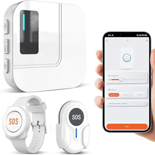 Daytech Appareil d'Alarme Bracelet pour Personnes Âgées - Système Alarme Personne Agee,Bouton Alarme Personne Agee,A Utiliser Lorsque A Handicapées et aux en Difficulté de Mobilité(Blanc 2-1)