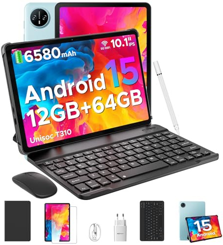 DOOGEE Tab A9 Android 15 Tablet 10 Pulgadas para Niños, Tablet con Teclado y Lapiz, 6580mAh, 12GB RAM+ 64GB ROM, Cámara Principal 8MP, Altavoces Duales, Face ID,Tablets PC con Funda & Raton 2025