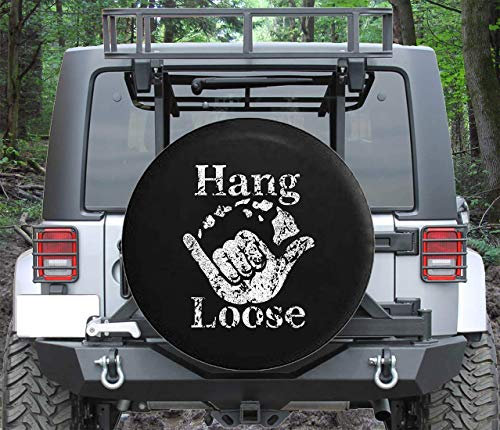 Auto Reserverad Abdeckung Hang Loose Hawaiian Island Surfen Wellenreiten Reifenabdeckung Mit Kordelzug Reifenhülle Uv-Schutz Autoreifen Tasche Für Viele Fahrzeug Truck Wohnmobile 17 inch