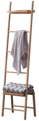 Echelle Porte Serviette Salle De Bain Bambou Assemblage À Tenon Et Mortaise Échelle Porte Serviette sur Pied avec 3 Tiges Et 2 Cloisons Hauteur 165CM(Natural)
