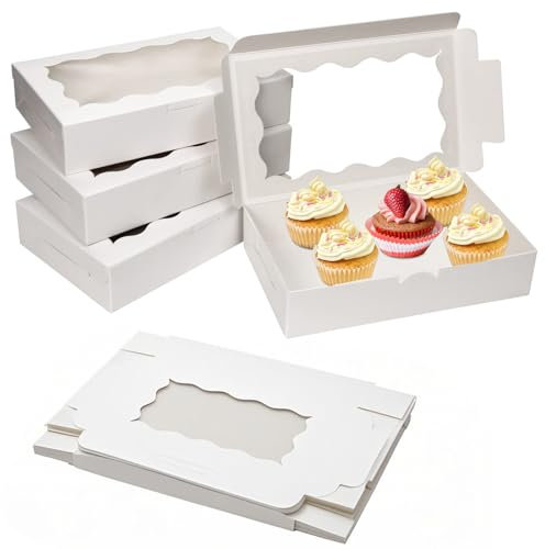 LYSHOOCE 20 Boîtes Emballage Carton avec Fenêtre, Boite Carton Patisserie, pour présenter des gâteaux ou pâtisseries18 x 11 x 4 cm (Blanc)