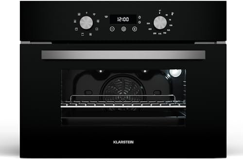 Klarstein SpaceSmart – Horno empotrable, 41 l, 8 funciones, limpieza a vapor, temporizador digital, horno eléctrico ventilado, puerta de doble cristal extraíble, clase energética A, diseño compacto