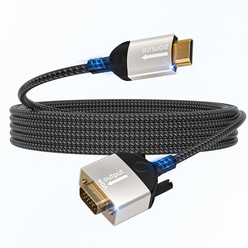 Câble HDMI vers VGA 1,5 m, câble compatible pour connecter des PC, des ordinateurs portables et d'autres appareils HDMI à des moniteurs D-SUB 15 broches unidirectionnel