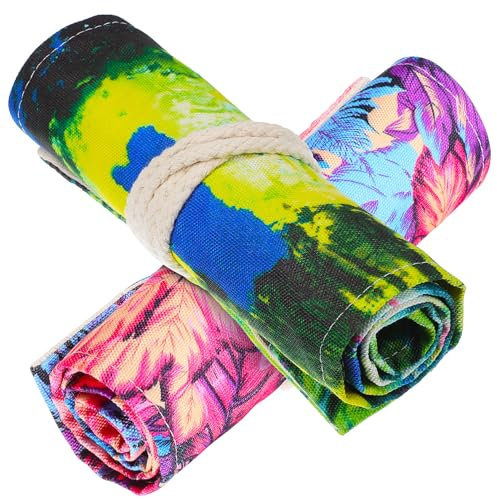 EXAOMBLE 2stücke Roll-up Federmäppchen Canvas Im Ahornmuster Praktische Stiftetaschen Für Schule Kunst Und Zeichnungen Slots Für Buntstifte Und Skizzenstifte Langlebig Und Verarbeitet