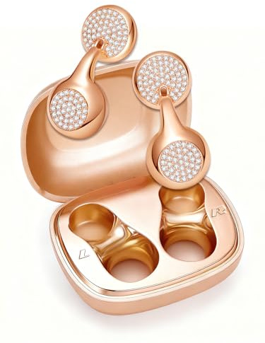 FUNNYEAH JewelPods H01 Écouteurs sans fil Bluetooth, écouteurs Bluetooth semi-ouverts en métal, excellent son spatial, résistant à la sueur et à l'eau, 72 heures de lecture, or rose