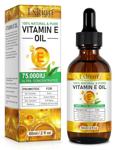 Pure Vitamin E Oil for Skin, 100% Natural Organic Vitamin E Oil for Face & Hair, Hair Skin and Nails Vitamins for Wrinkles, Dryness,Scars & Stretch Marks, Anti-Aging, Improve Elasticity & Even Tone