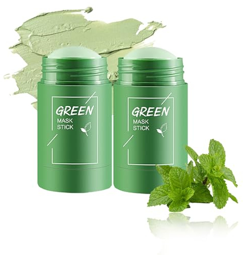 Green Mask Stick,Masque The Vert,2 PièCes Stick Masque Thé Vert,Nettoyage En Profondeur,Purifie Les Pores,éLimine Points Noirs Et Acné,Soin Visage Pour Tous Types De Peau Femmes & Hommes
