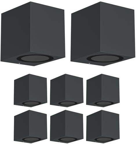 ledscom.de 8x Wandleuchte ALSE für außen, IP54, Downlight, anthrazit matt, eckig, 1x GU10 max. 35W