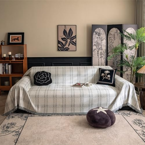 Copridivano classico a copertura completa, 4 stagioni, multifunzione, per divano a 4 posti, di grandi dimensioni (180 x 380 cm, bianco), elegante coperta per la decorazione della casa