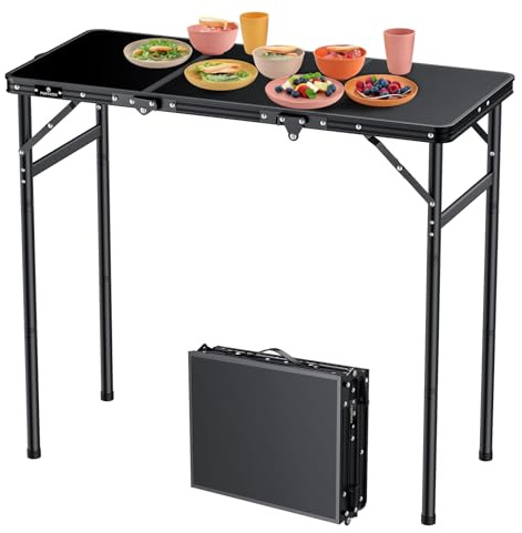 FUNYKICH Camping Folding Table with Carrying Bag(90x40cm), 3 Height Adjustable Max Height 75cm Portable Outdoor Tables, Lightweight Beach Table with Carry Handle for Camping, Yard, Picnic, Handcraft