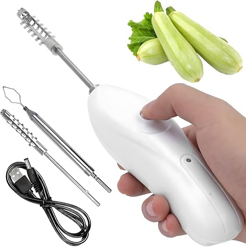 Portable Cordless Vegetable Corer, Usb Rechargeable Zucchini Corer with 2 Stainless Steel Cutter, Handheld Fish Scale Scraper Seafood Descaler for Fruit Fish