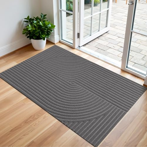 FEOMOS Extra Large Door Mat 80x120cm, Dirt Trapping Indoor Outdoor Doormat, Non-Slip, Low Profile Floor Mat for Wide Front Door, Porch, Commercial Entrance - Grey