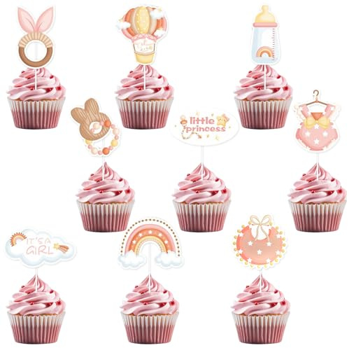 18 st Baby Shower tårtdekorationer | Baby Shower tårtdekorationer | It's a Girl napp regnbåge kjol cupcake dekorationer för flickors födelsedagsfest rosa