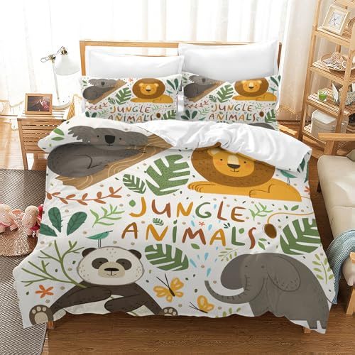 Housse de Couette Enfant Animaux de Dessins Animés, Parure de Lit Animaux de La Jungle, Sets de Housses de Couettes Lion Éléphant Renard Panda Koala (Panda, 220x240cm)