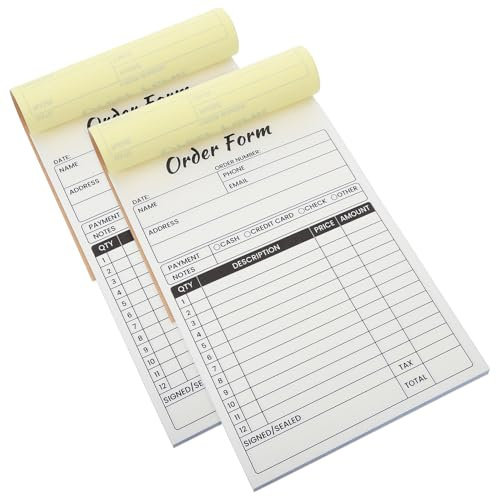 WOONEKY 2 Piezas formulario de pedido restaurante libro de recibos de factura de venta de pedidos de negocios talón de recibos con copia carbón kraft White