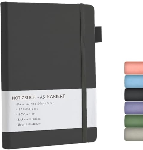 Notizbuch A5 Kariert, Notebook a5 mit Premium 100GSM Papier,192 Seiten
