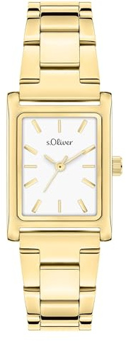 s.Oliver Damenuhr mit eckigem Gehäuse und Edelstahlband - 30 x 24 mm - analoge, rechteckige Armbanduhr mit Quarzwerk für Damen - 3 ATM wasserdicht - Geschenkidee