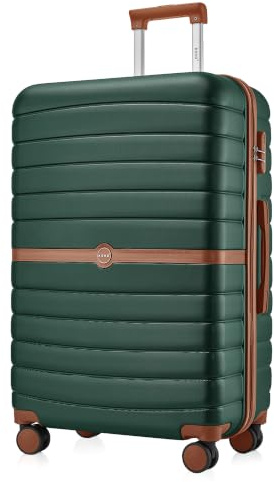 KONO Großer Koffer Trolley 94L Leichte ABS+PC Hartschalenkoffer XL | Robuste Reisekoffer, 360° Leise Doppelrollen, XXL für 23 kg Gepäck, Ideal für Familienurlaub Und Fernreisen, Dunkelgrün/Braun