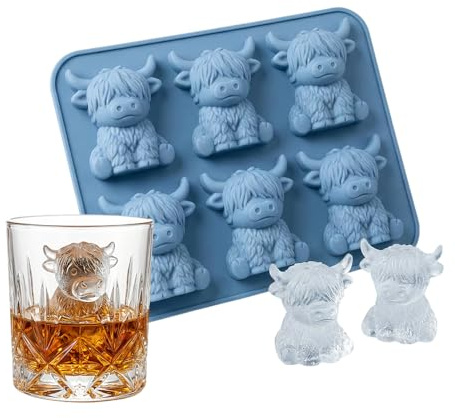 Mini Highland Cow Ice Cube Mold, 2026 Neu 3D Silikonform für Eiswürfel in Kuhform, 6 Fach Silikon Eiswürfelform Kuh, Mini-Hochlandkuh-EiswüRfelform, Silikon Eiswürfelform für Whisky Cocktails (1PC)