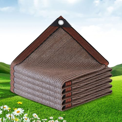 4x8m Traspirante Rete di Ombreggiatura Telo Ombreggiante per Esterni Telo Ombreggiante con Occhielli per Protezione Vele Privacy Antistrappo per Serra/Balcone/Cortile/Tetto/fiori/pianta Marrone