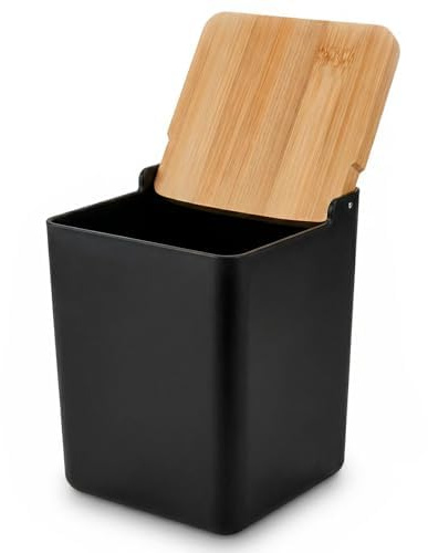 Salero Cocina Grande 1Kg CIA&CO – Recipiente para Sal, Azúcar, Especias o Café – Tapa de Bambú Natural Basculante – Apertura con Una Mano – Cierre Firme Antihumedad (NEGRO)