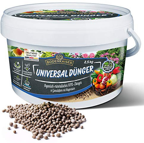Bodenkaiser Universaldünger, organisch-mineralischer Pflanzendünger für Ihren Garten mit Langzeit-Wirkung, 2,5 kg Dünger Granulat im praktischen Eimer