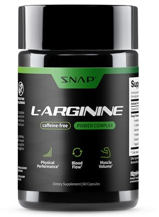 Snap Supplements L-Arginine Capsules with L-Citrulline and 3 Forms of L-Arginine to Support Healthy Circulation, Nitric Oxide & Exercise Performance, 60 Vegan Capsules (30-Day Supply)