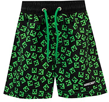 Minecraft Creeper badshorts för pojkar, Svart, 5-6 År
