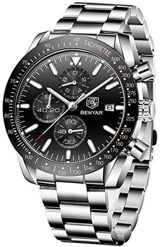 BENYAR Herrenuhr Quarz Sport Chronograph Mode Marken Business Uhr Herren Braun Lederuhr Wasserdicht Kratzfest Analog Automatik Datum Elegantes Geschenk Armbanduhr