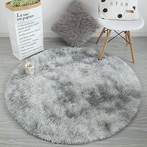 Tinyboy-hbq Tappeto Shaggy Rotondo Tappeti Soggiorno Pelo Lungo Adatto per Tappeto da Soggiorno Soffice Cuscino Rotondo per Divano con Moquette Antiscivolo(Grigio bianco, Diametro100cm)