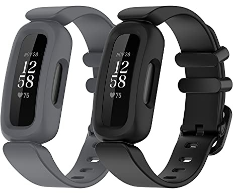 Chofit Lot de 2 bracelets de rechange compatibles avec Fitbit Ace 3 - En silicone souple - Réglables - Pour traqueur d'activité Ace 3/Inspire 2 (noir + gris)