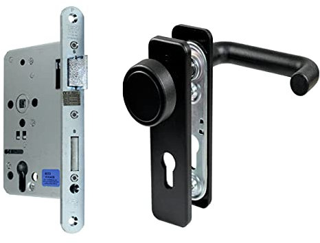 SN-TEC Paniktür Stahltür/FH Tür Set Beschlag (einseitig Knauf) + FH Panikschloss Funktion E, DIN Rechts