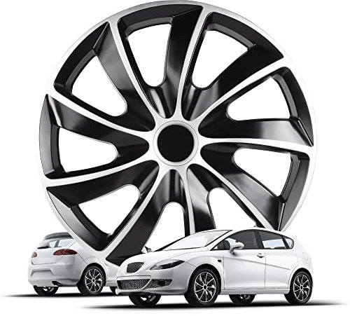 Walser Premium Radkappen Aero Bicolor, 4er Set Radkappen Auszeichnung Sehr Gut*, Radzierblenden 14 Zoll, Radblenden für Alufelgen Stahlfelgen, Auto Radzierblende schwarz Silber - Made in Europe