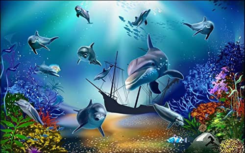 Papel Pintado Pared Delfín De Naufragio De Aguas Profundas Fotomurales 3D Papel Pintado Infantil Dormitorio Murales