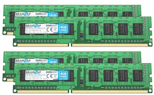 BRAINZAP Memoria RAM DDR3 de 16 GB (4 módulos de 4 GB), DIMM PC3-10600U-09-11-A1 1Rx8 1333 MHz 1,5 V CL9